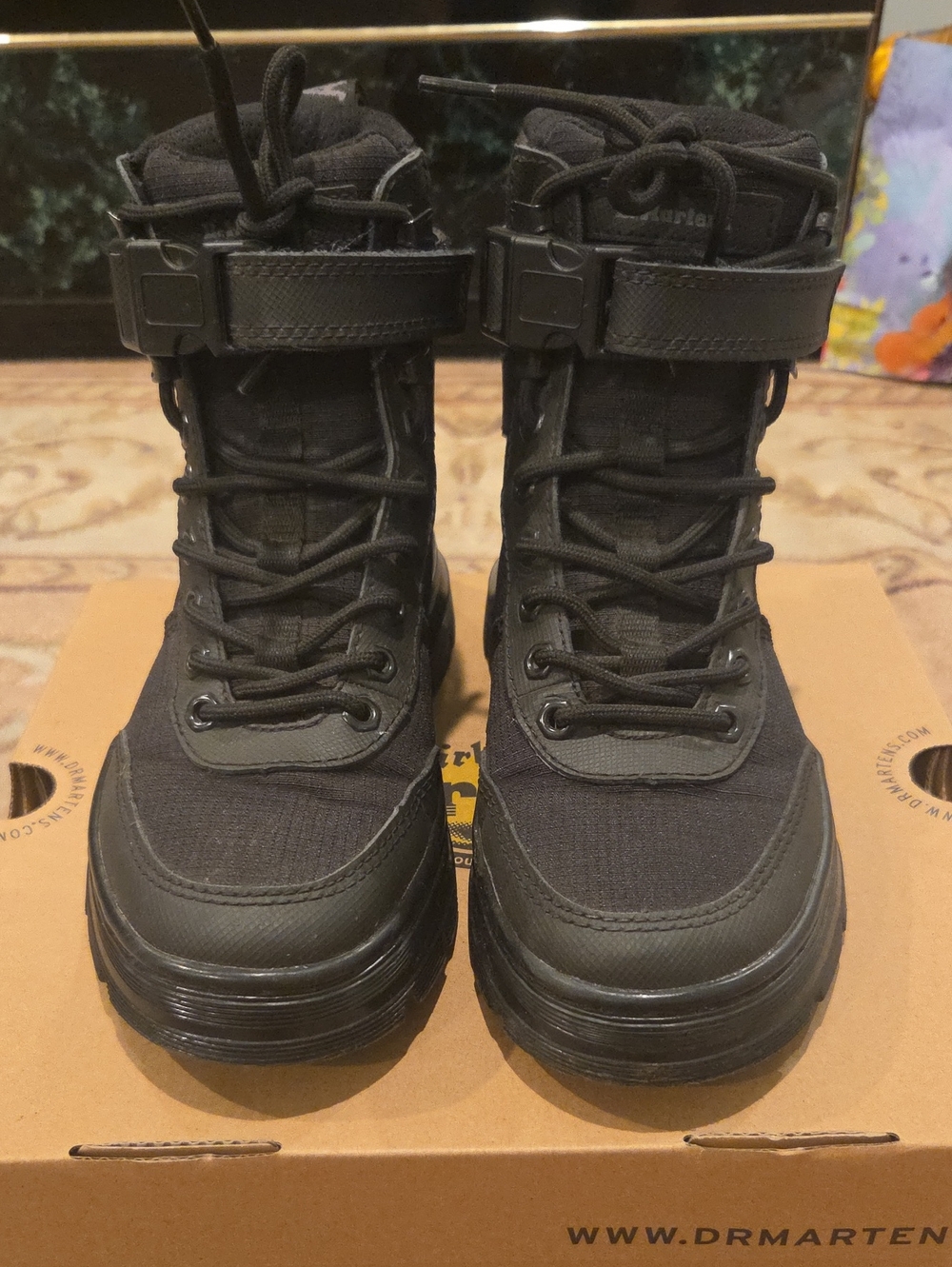 Dr. Martens Black Lace-Up Combat Boots with Ankle Strap